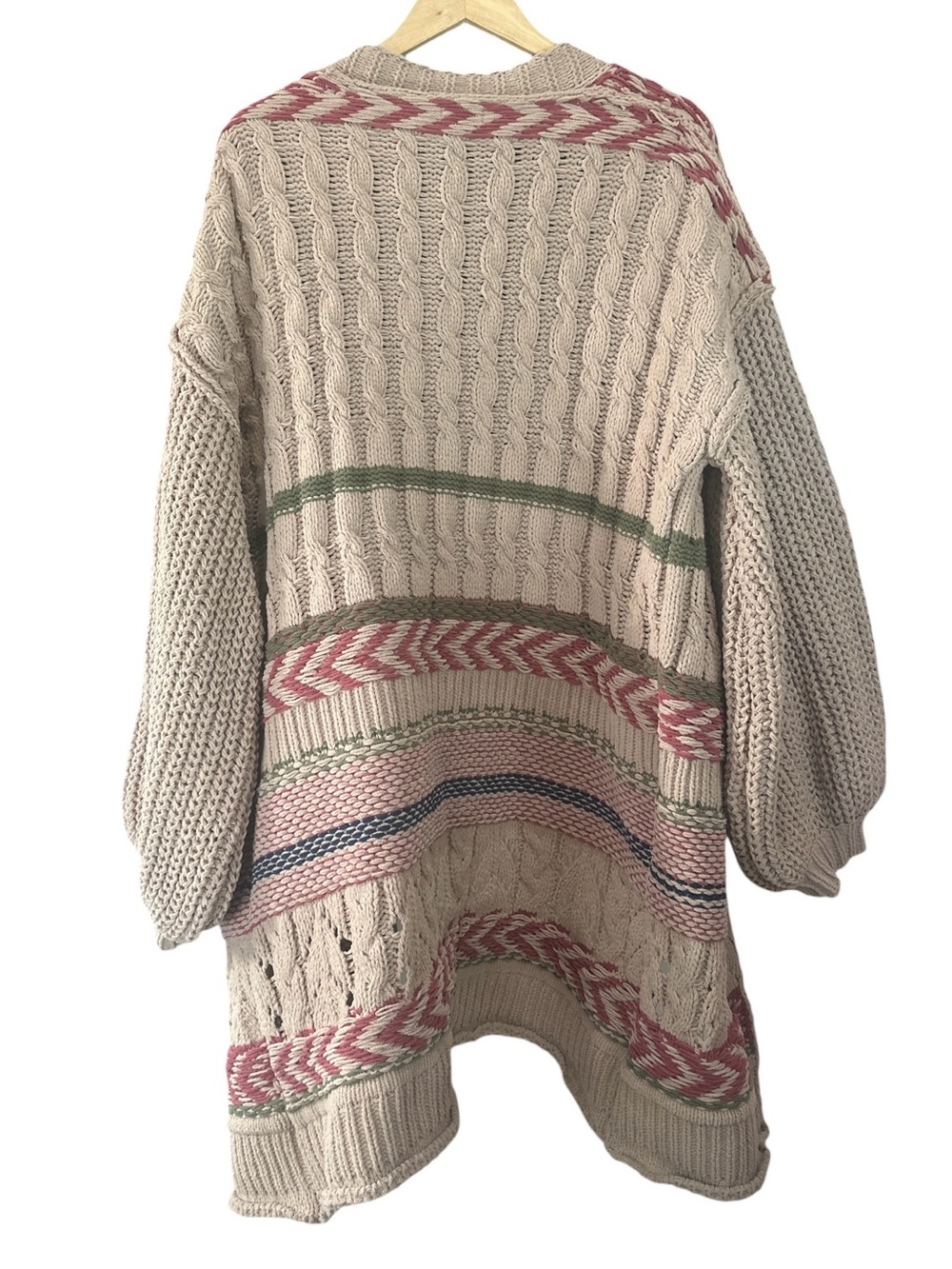 POL Beige & Dusty Rose Patterned Open-Front Knit Cardigan Sweater - Picture 3 of 7